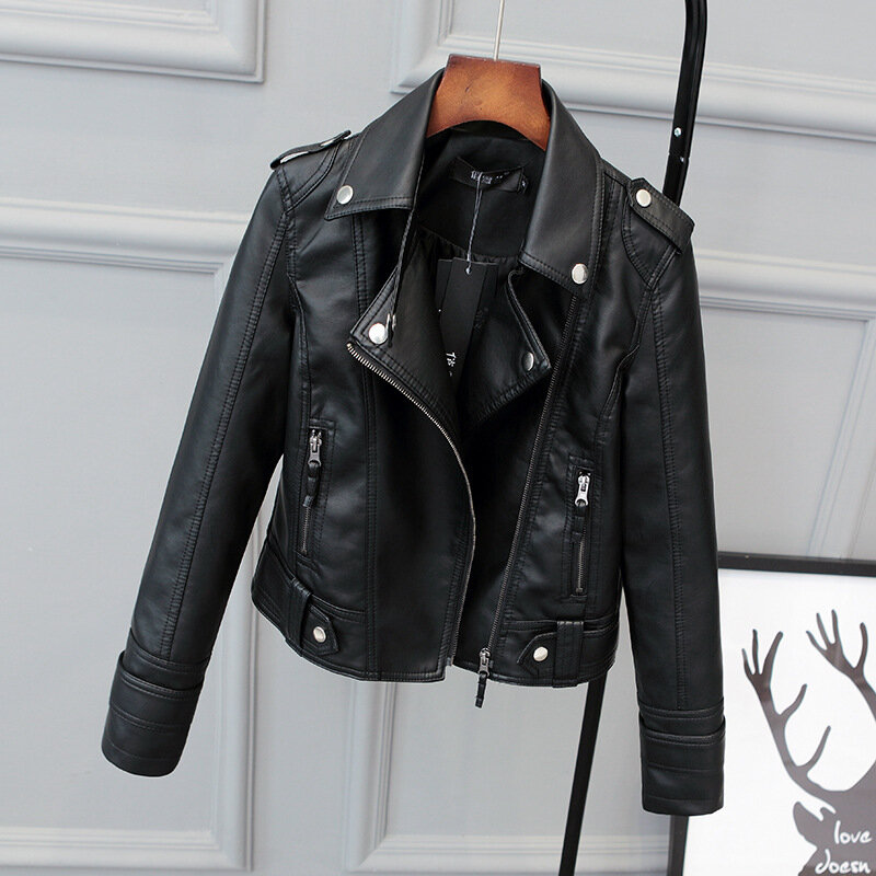 Slim PU Leather Jacket Women's Spring / Autumn Winter New Motorcycle Leather Short Coat