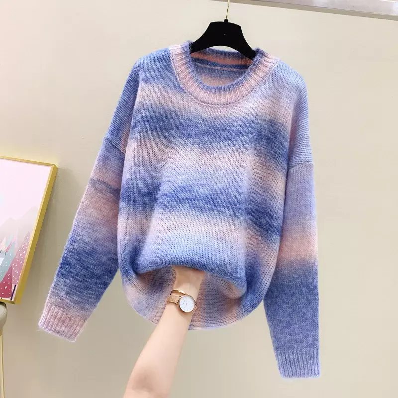 Knitwear Sweater Women New Spring Autumn Knitted Shirt Long Sleeve Loose Color Pullover Casual O-Neck Clothes Female Tops N143
