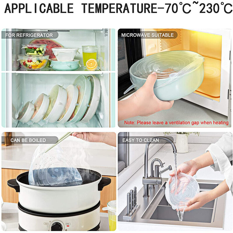 Tapas de silicona adaptables para alimentos, cubiertas elásticas universales para platos, accesorios de cocina para latas, 6 piezas
