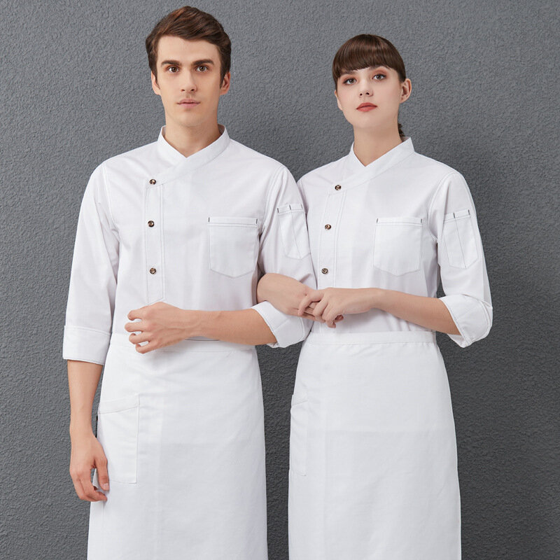 C151 Lange Ärmeln Koch Kleidung Uniform Restaurant Küche Chef Mantel Arbeit Jacke Kappe Schürze Professional Uniform Overalls Outfit