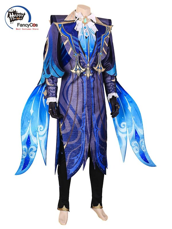 Neuvillette Cosplay Costume Genshin Fontaine Impact Uniform Wig Cloak Gloves Chief Justice Fontaine Halloween Party Carnival