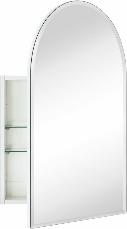 White Frameless Arch Medicine Cabinet with Mirror Recess & Surface Mount Cabinet with Mirror for Bathroom, 30'' H x 20'' W
