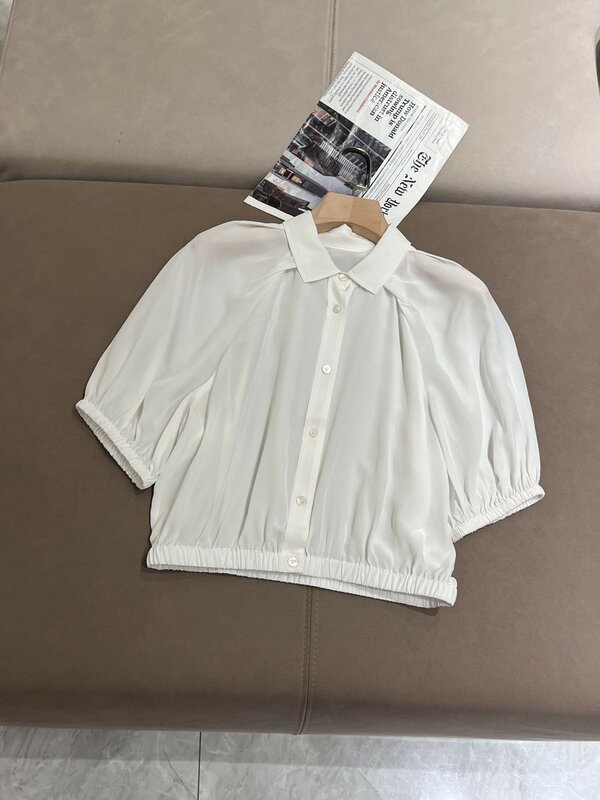 Summer pure silk short sleeved elegant casual shirt