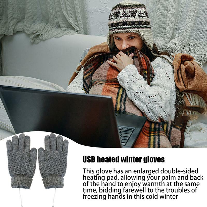 Luvas aquecidas elétricas para homens e mulheres, touchscreen, usb, aquecedor de mão, windproof, tricô lã, térmica, inverno