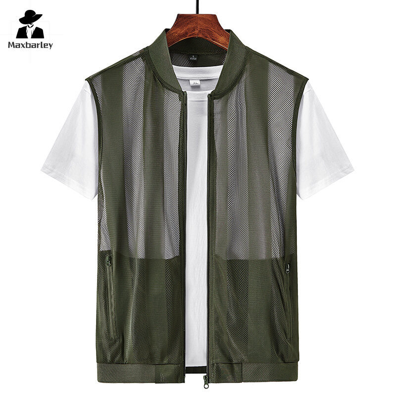 Men Summer Mesh Vest Quick-dry Breathable Multi-pocket Outdoor Fishing Hiking Sleeveless Jacket With Zipper Pockets Work Jacket
