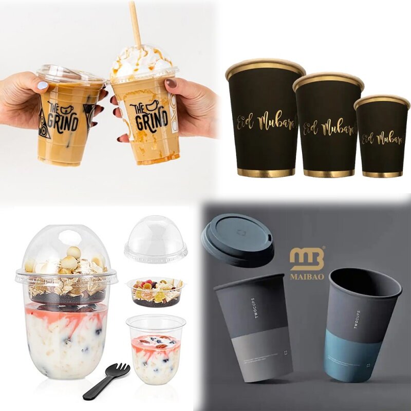 Индивидуальный продукт, индивидуальный дизайн логотипа, экологически чистый одноразовый картон для холодных напитков, горячего кофе, бумажный стакан с крышкой
