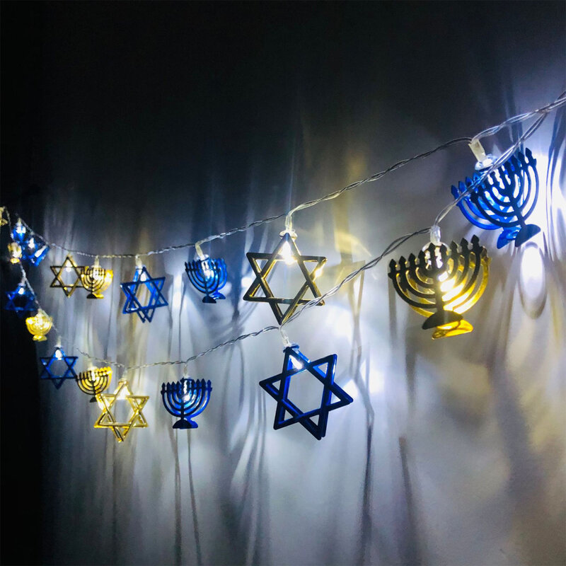 Led Hanukkah ไฟสายประดับหก Mount Star เก้าแท่งไฟสายประดับตกแต่งแสงบรรยากาศตกแต่ง