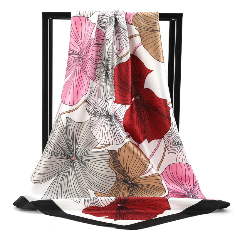 Большой квадратный шелковый шарф 90*90 см, тюрбан с рисунком кленовых листьев, искусственный Шелковый Атласный головной убор для женщин
