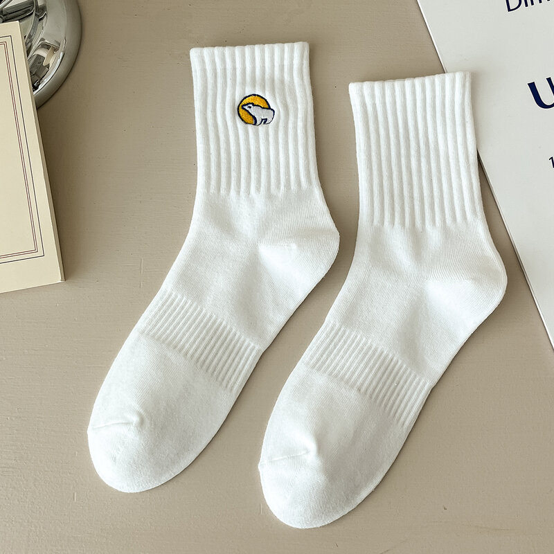 Embroidery Polar Bear European Bar Cotton Short Couples Ankle Socks Outfits Jogging Sand Beach Vivid Knit Cool Stuff 2024