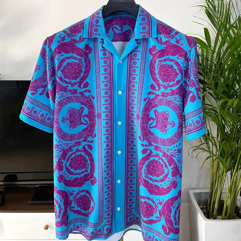Nowy letni hawajski męski garnitur wakacyjny Luksusowy zestaw koszul w kwiaty 2-częściowy modny markowy guzik z krótkim rękawem Odzież codzienna