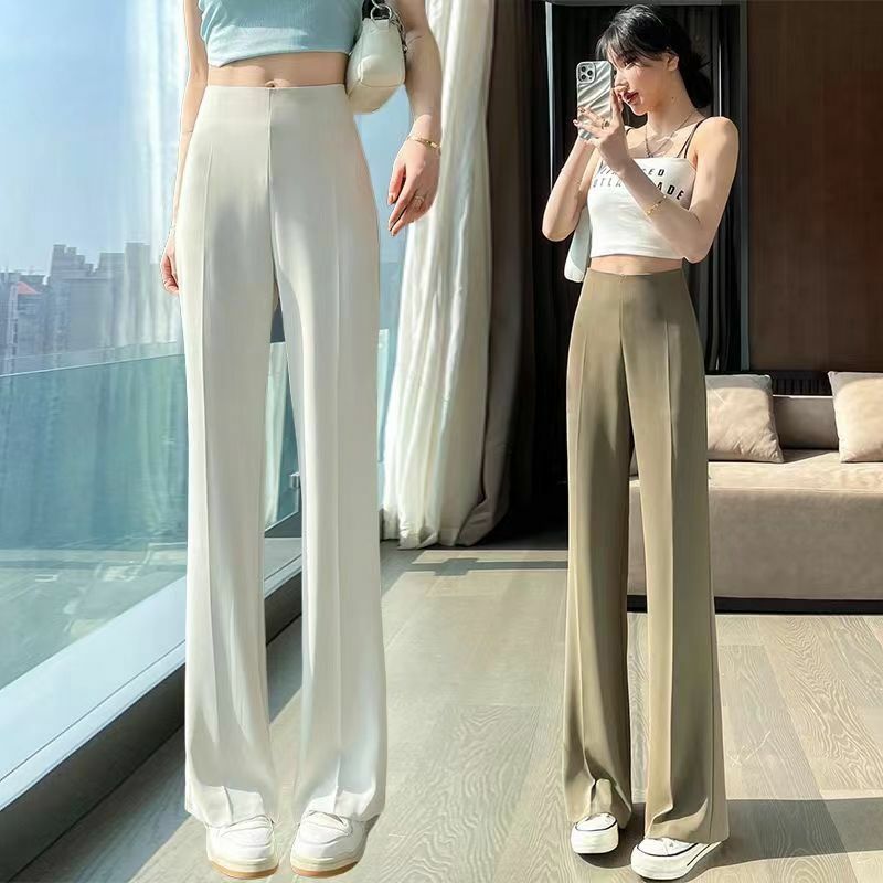 Women's Office Lady High Waist Wide Leg Trousers 2023 New Spring Autumn Korean Casual Loose Solid Long Suit Pants Tops S03