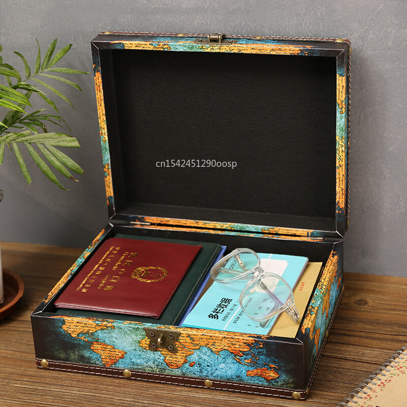 Retro skrzynia skarbów z zamkiem Vintage drewniane pudełko do przechowywania w antycznym stylu pudełko do przechowywania biżuterii sejf