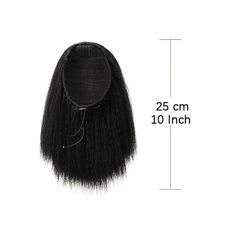 10 дюймов, хвосты на шнурке, Короткие натуральные черные прямые накладные волосы Yaki для женщин и девочек