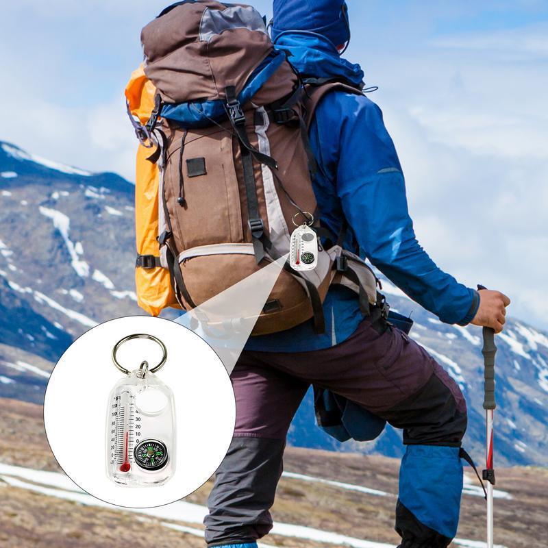 Small Compasses Thermometer Keychain Mini Pocket Sized Keyring Gear for Camping Hiking Backpacking Survival Emergency