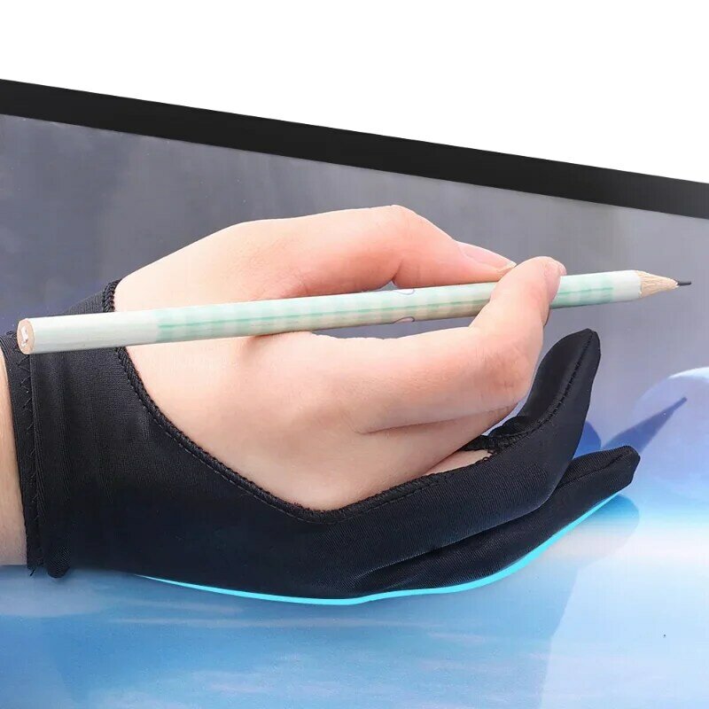 Sarung tangan artis dua jari, sarung tangan penolakan telapak tangan untuk menggambar pena tampilan kertas seni menggambar sketsa iPad pensil Tablet grafis