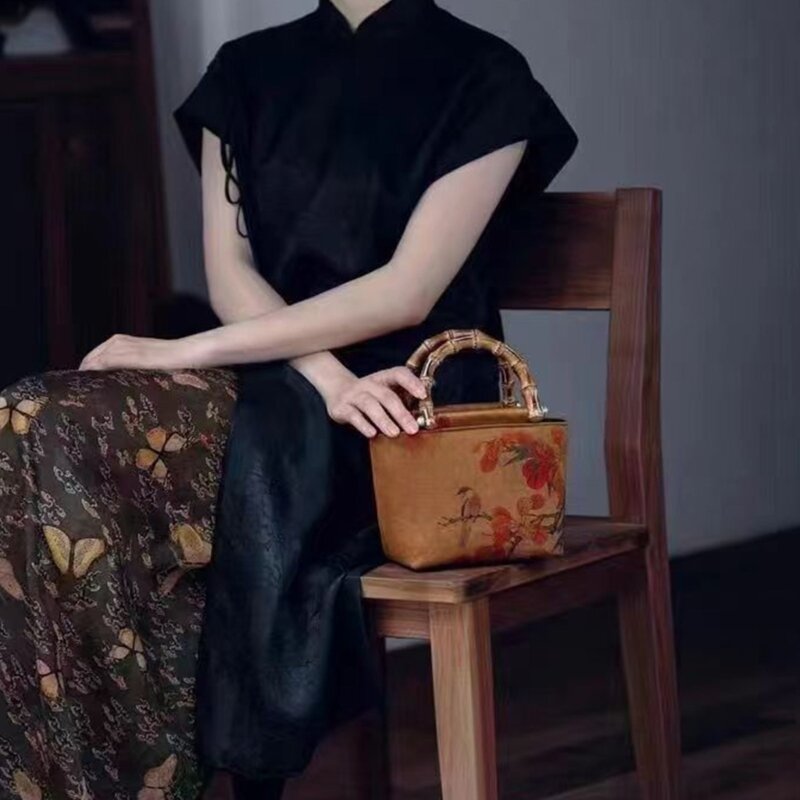 유행 Qipao 핸드백 중국 스타일 대나무 모양 탑 핸들 Cheongsam 핸드백 여성을위한 작은 저녁 가방 지갑