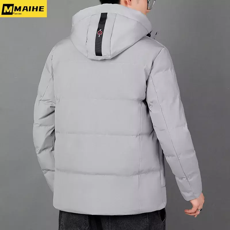 Jaket berlapis kapas untuk pria, jaket musim dingin kualitas tinggi, jaket hangat tahan dingin modis sederhana tahan angin, mantel bertudung untuk pria ski
