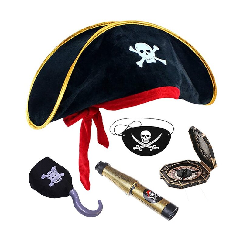 Cappello da pirata decorazione per feste di Halloween bussola nera cappello da capitano decorazione per feste puntelli bomboniere per feste di Halloween