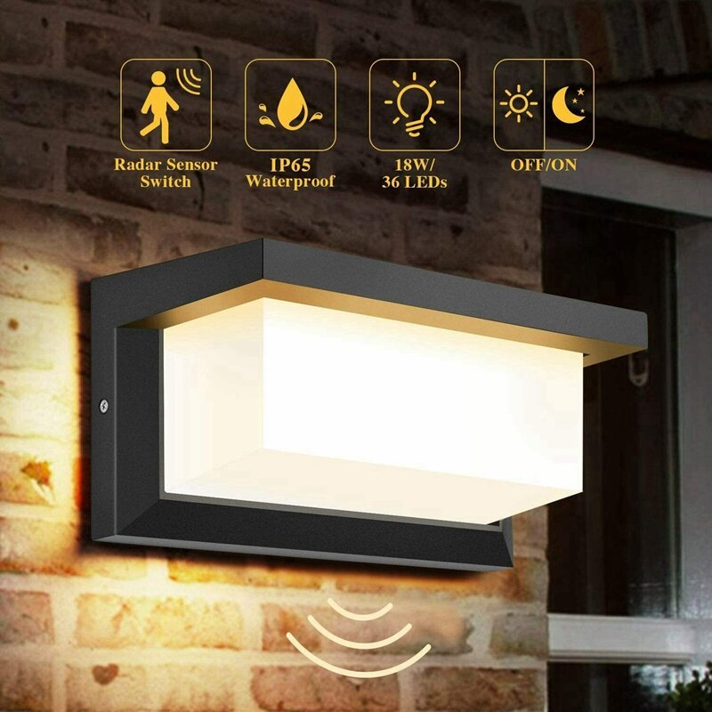 모션 감지기 벽 조명 포함 LED 야외 조명, 인체 모션 감지, 방수 벽 램프 센서, 야외 램프, 18W