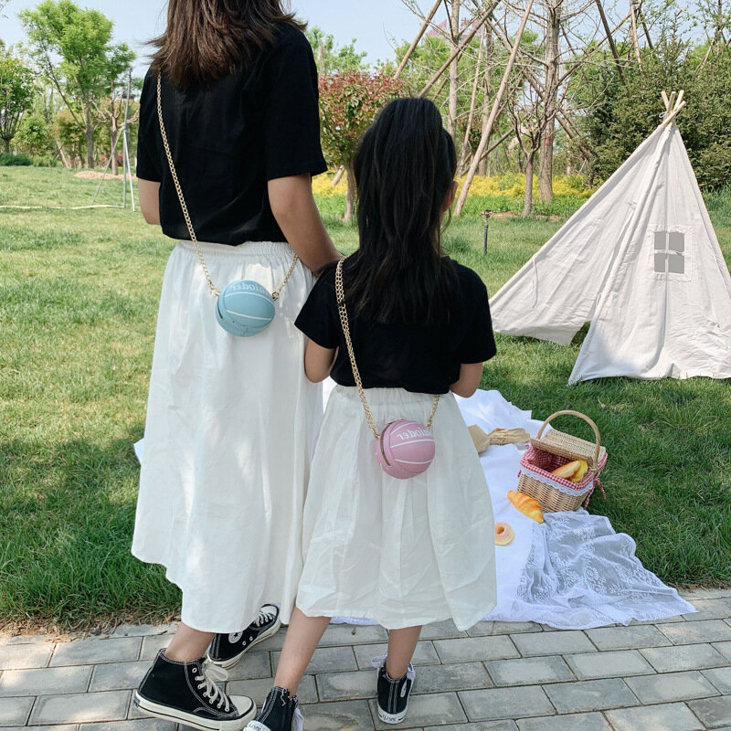 Tas selempang bahu basket tahan air tas jinjing rantai wanita tas Mini bundar kulit PU untuk tas dompet koin anak perempuan