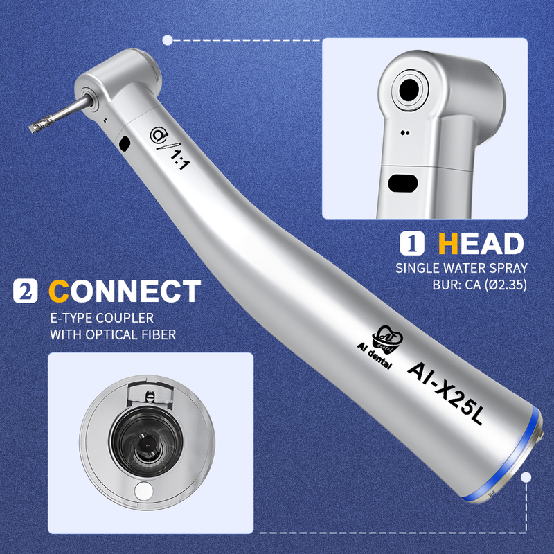 Contrangolo dentale manipolo 1:1 fibra ottica a bassa velocità Ai-Max X25L Fit micromotore elettrico