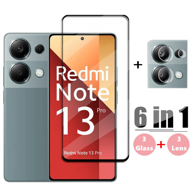 Protector de pantalla de vidrio templado para Redmi Note 13 Pro, película de lente para Redmi Note 13 Pro, cubierta completa, 6 en 1