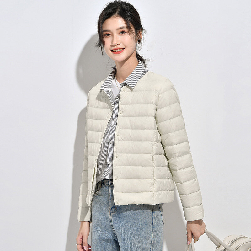 Jaket kulit angsa untuk wanita, jaket ultra-ringan tipis 2023 musim gugur musim dingin ringan portabel 90% warna putih bebek tetap hangat