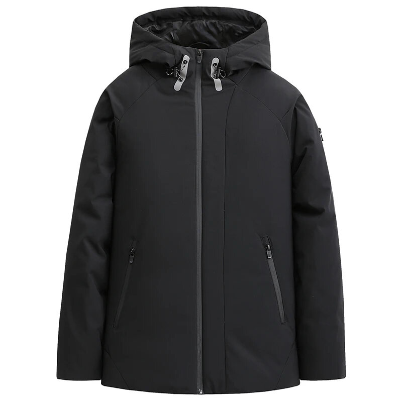 남성용 따뜻한 후드 코트, 지퍼 화이트 덕 재킷, 캐주얼 야외 방풍 아우터, 겨울 패션, 신상