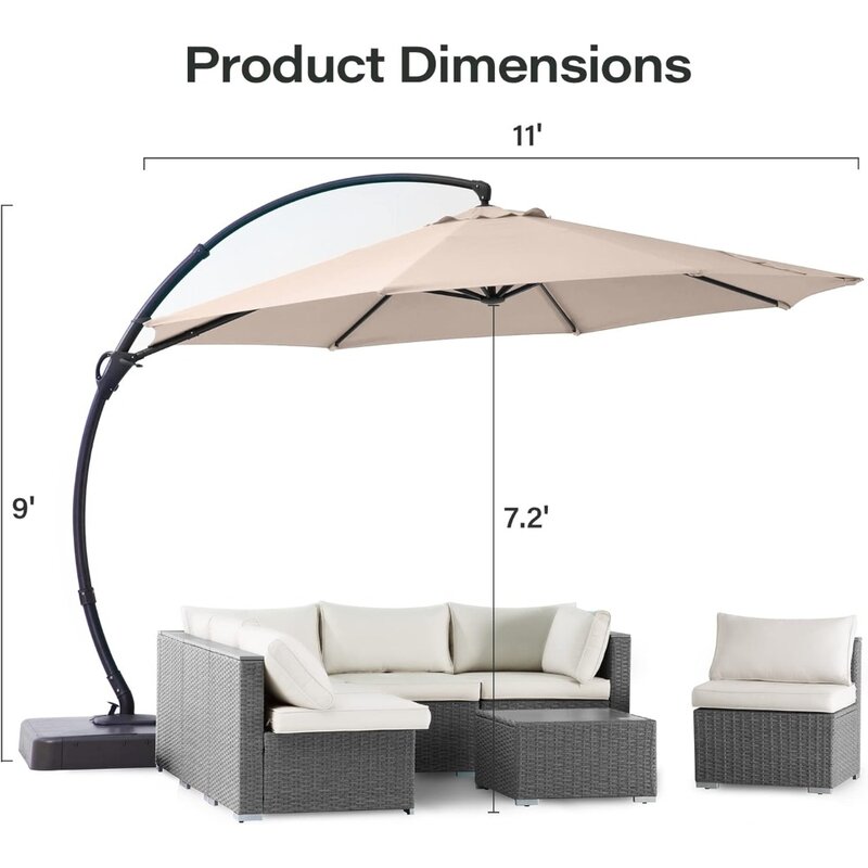 مظلة خارجية منحنية للفناء مع قاعدة ، مظلات معلقة مع دوران °