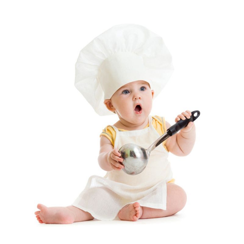 Grembiule e cappello da cuoco per bambini carino 2 pezzi grembiule da cuoco bianco per bambini fotografia Prop grembiule cappello neonato