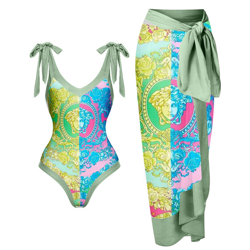 Vintage Eendelige Badpak Dames Bikini Badmode Rok Rugloze Jurk Strandbedekking-Ups Outfits 2024 Badkleding Strandkleding