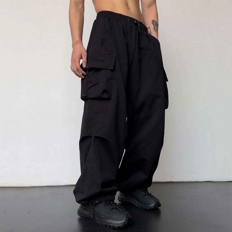 Multi-pocket Pants Men's Cargo Pants with Multiple Pockets Elastic High Waist Deep Crotch Stylish Streetwear Trousers for Hip