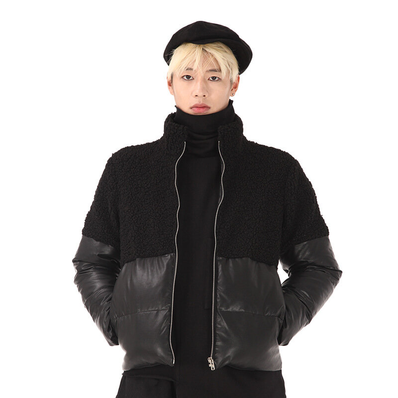 Men's Cotton Coat Autumn And Winter New Thickened Stand-Up Collar Fashion Trend Stitching Casual Loose Large Size Coat