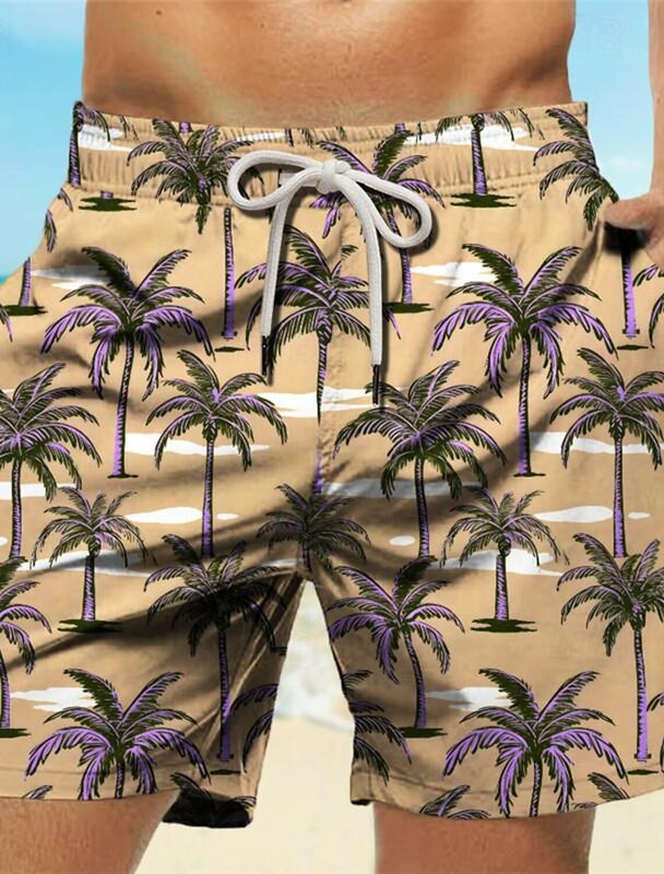 Palm Tree Tropical Men's Resort 3D Printed Board Shorts Swim Trunks Pocket Comfort Breathable Short Hawaiian Style Holiday Beach