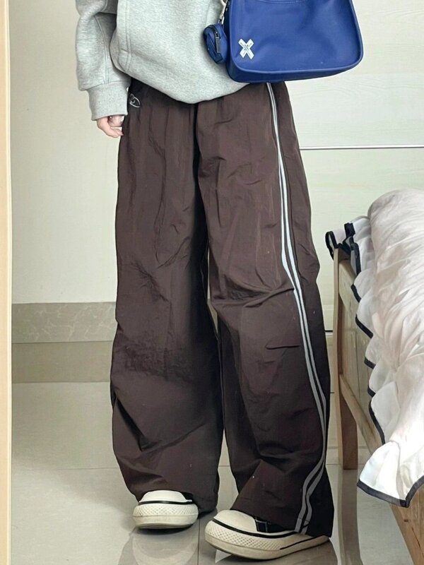 HOUZHOU винтажные Y2k полосатые парашютные брюки женские мешковатые спортивные джоггеры повседневные Harajuku модные брюки-карго Американский ретро