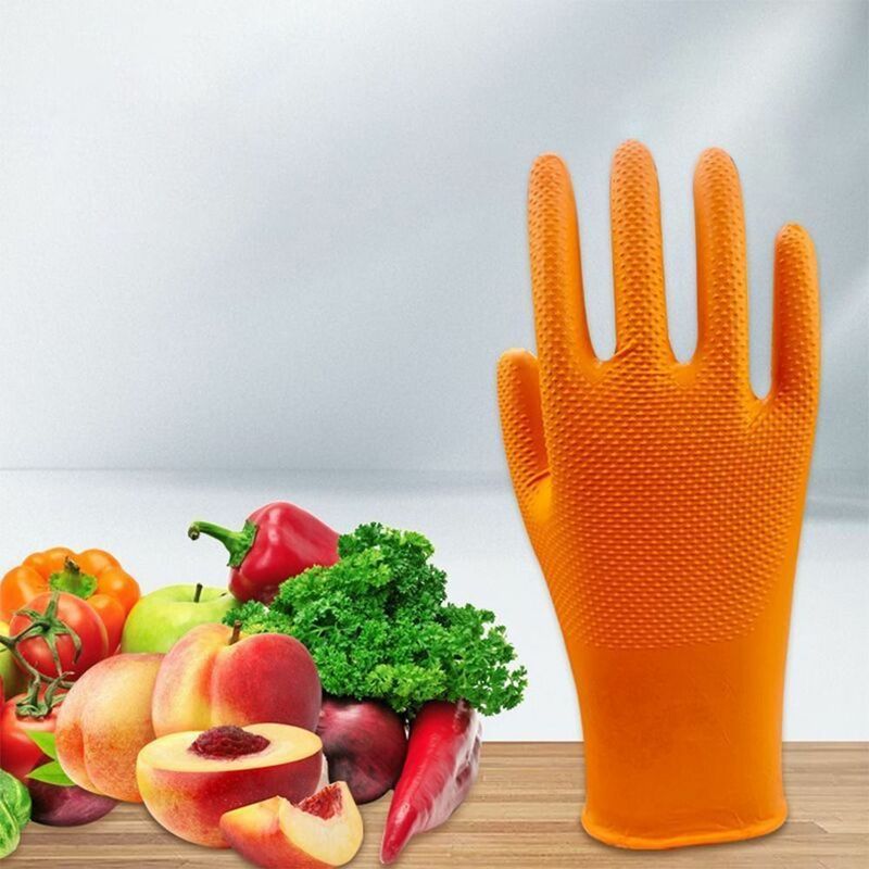 20Pcs Nitrile Auto Repair Gloves Antiskid Wear-Resistant Acid and Alkali Resistant Work Gloves Orange Black Household Gloves