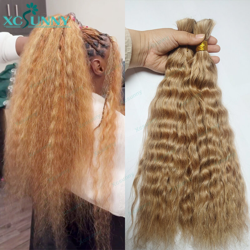 Bulk Human Hair For Braiding Blonde Color 27 and 30 Wet And Wavy Curly Human Braiding Hair Bundles No Weft Extensions