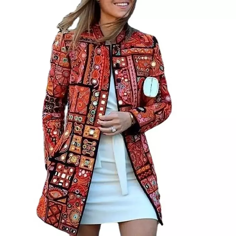 Klasyczny kurtka jesienny gruby wiosenny jesienny wzór w stylu etnicznym kardigan z otwartym ściegiem wiatroszczelna odzież robocza Retro kardigan