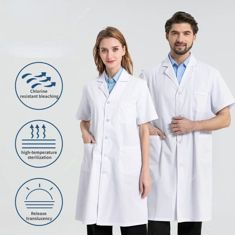 Roupas de trabalho de mangas compridas espessadas para homens e mulheres, casacos brancos de algodão puro uniforme médico, casaco branco de laboratório, primavera