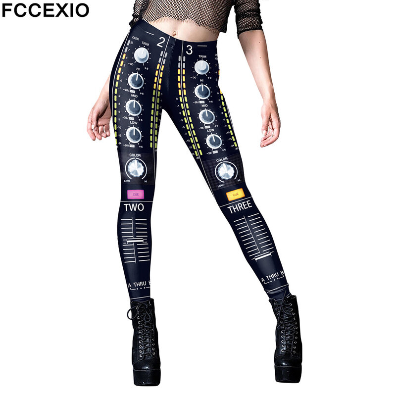 FCCEXIO Fashion Women Artificial Intelligence Pattern Print Legging Womens Fitness Leggings Push Up Stretch Leggins Mujer
