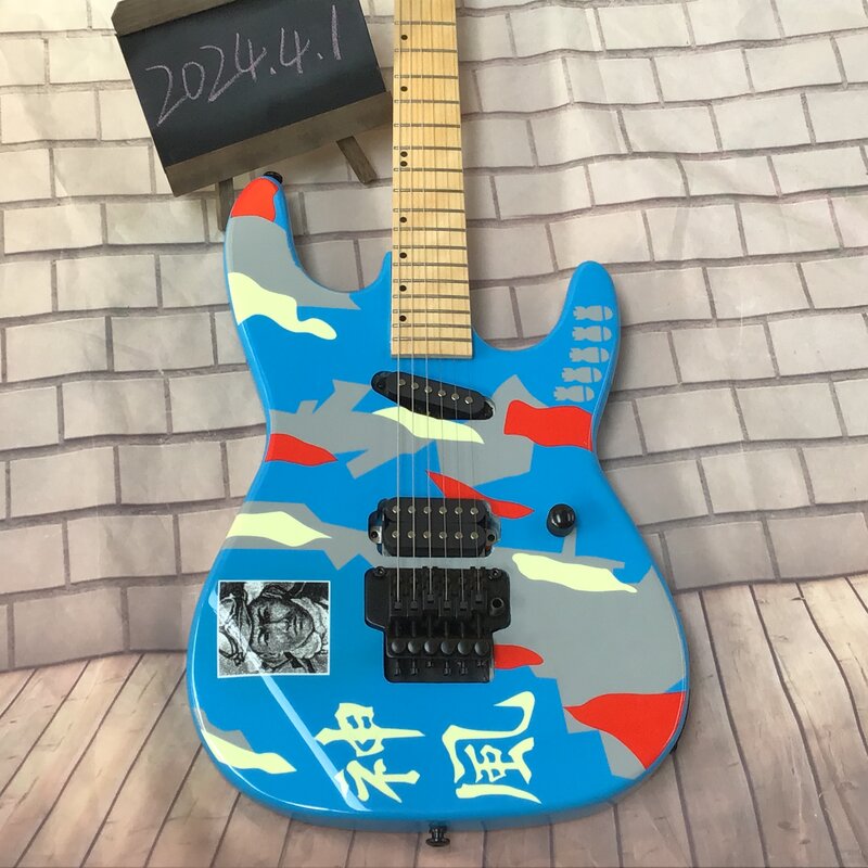 Guitarra elétrica azul em estoque, 6 cordas, hardware preto, frete grátis