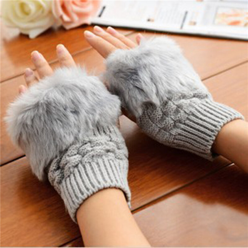 Winter Frauen Handschuhe süße Plüsch Strick qualität warme Mode neue kurze Fäustling finger lose Halb finger Handschuh für Frauen