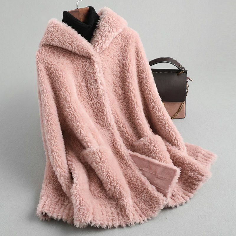 Abrigo de lana de cordero para mujer, chaqueta de terciopelo, abrigo liso, cálido, G183