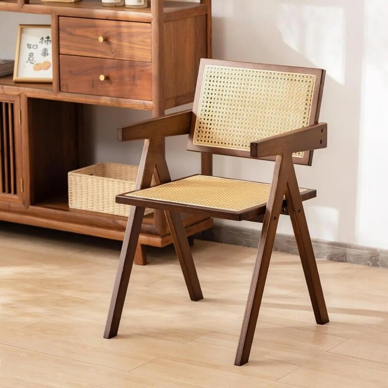 라탄 악센트 의자, 모던 미드 센추리 다이닝 의자, 편안한 안락 의자, 팔걸이 포함 야외 라탄 의자, 2 개 세트