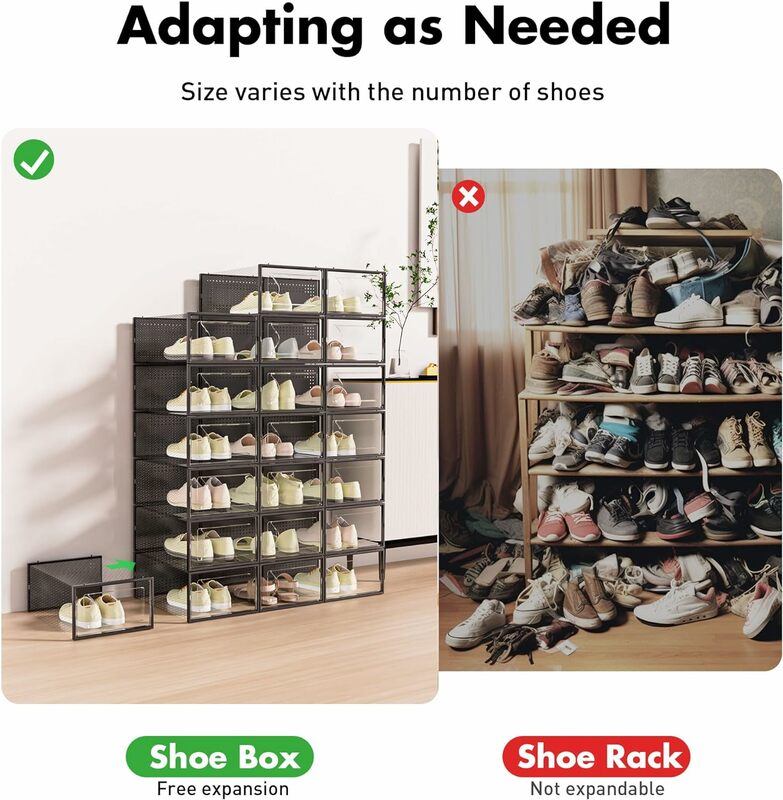 Foluck Shoe Storage Box, 15 Pack Clear Plastic Stackable Shoe Organizer for Closet, Interlocking Design Shoe