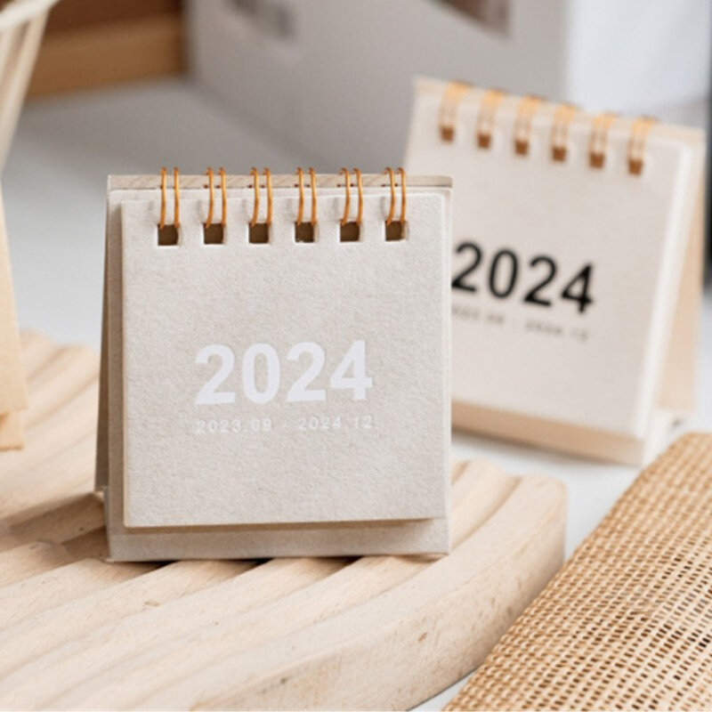 Black White Solid Color 2023 2024 Mini Desktop Paper Calendar Daily Scheduler Table Planner Yearly Agenda Organizer Desk Supply