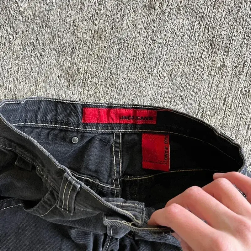 Nowy amerykański luźne jeansy JCNO męski Y2K Retro osobowość wzór czaszki nadruk Harajuku Casual para proste luźne spodnie