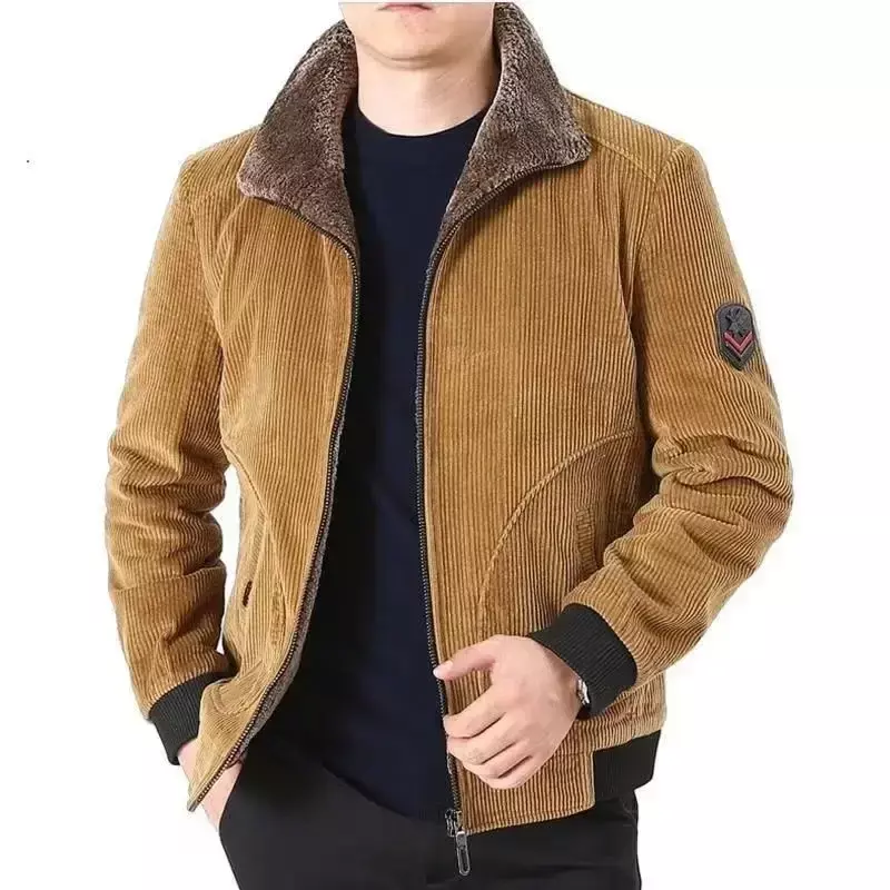 Мужская Вельветовая куртка, с отложным воротником, с несколькими карманами