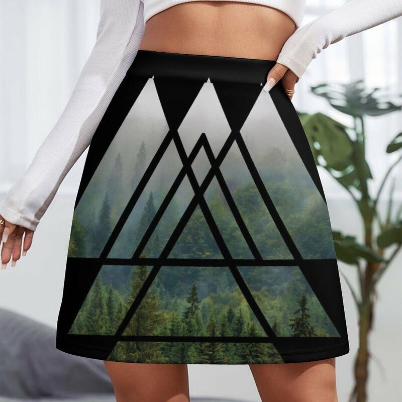 Geometria sagrada feminina triângulos minissaia de floresta enevoada, roupas estilo coreano, vestidos elegantes