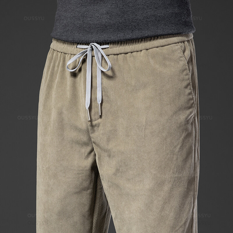 Calça de veludo elástico na cintura masculina, reta, solta, casual, extragrande, calça masculina, cordão, coréia, 4 estações, M-5XL